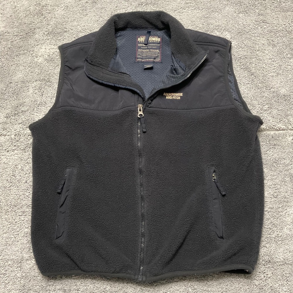 Vintage Abercrombie & Fitch Performance Gray/Black Fleece Vest Jacket - Men's Lg